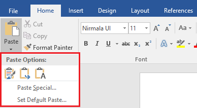 clipboard paste option