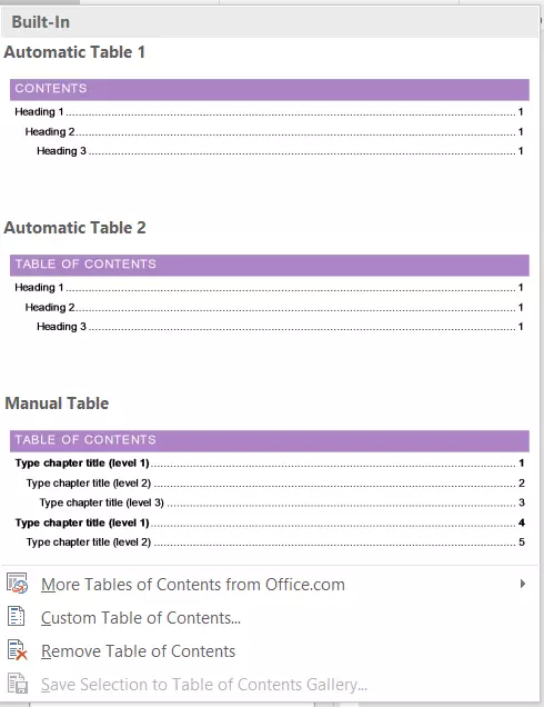 how to use table of contents