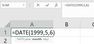 MS excel date function