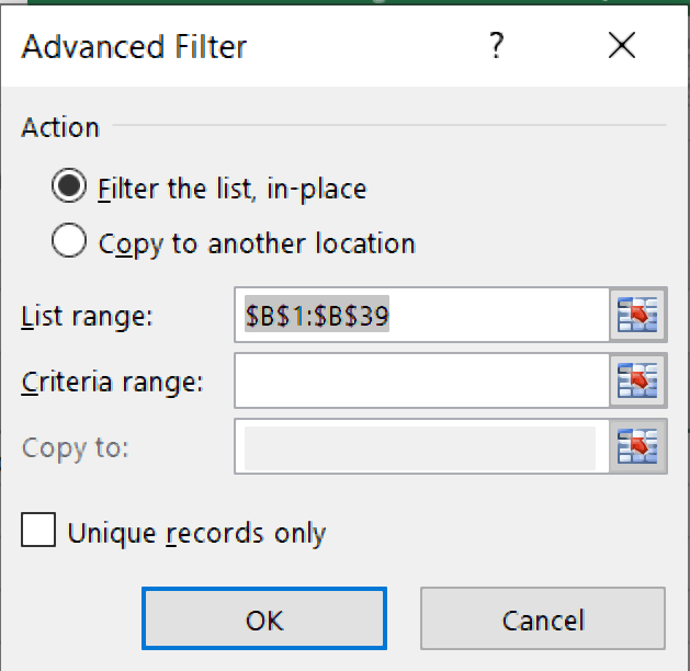 ms excel advance filter