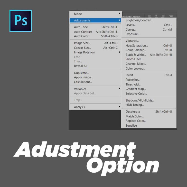 Adjustments Option in Adobe Photoshop Hindi